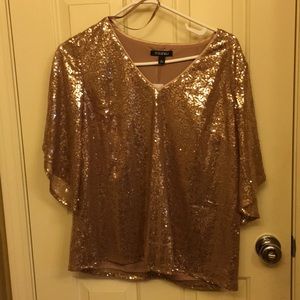 Rose gold v neck sequined top